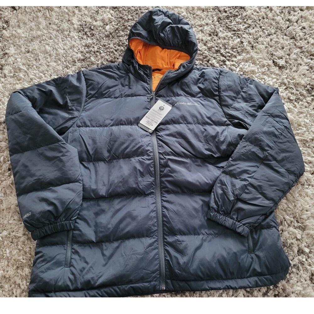NEW EDDIE BAUER DOWN JACKET W/HOOD MENS wide channel jacket down